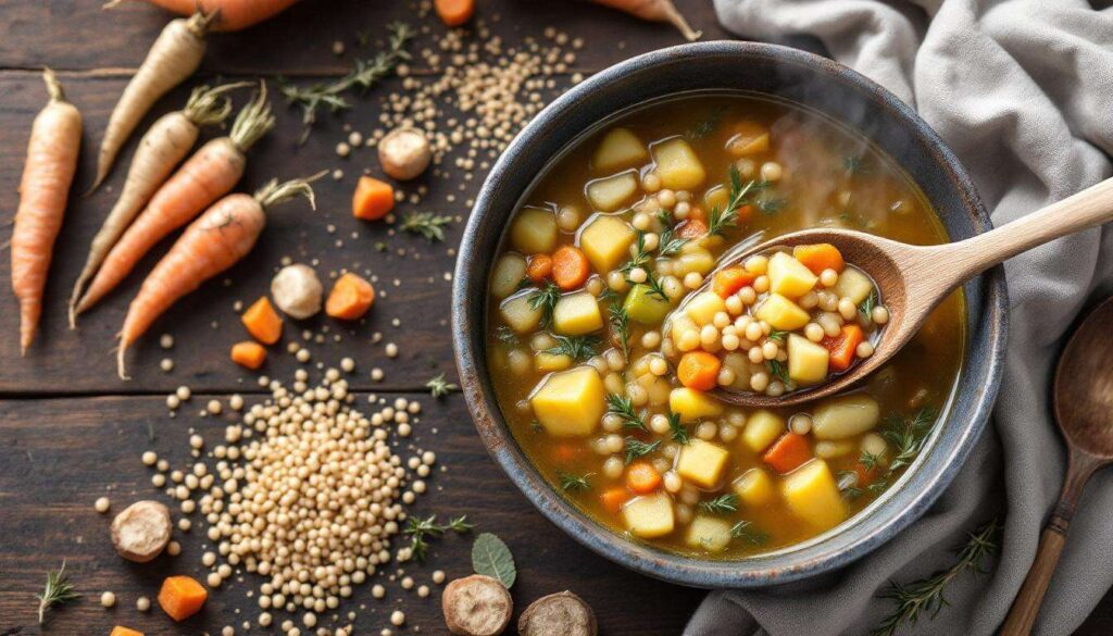 Soupe paysanne aux légumes racines et orge perlée : le dîner ultra facile, nourrissant et sain qui change du potage classique