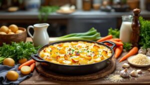 Gratin de pommes de terre, poireaux et carottes : fondant, joliment doré et ultra facile à préparer au quotidien