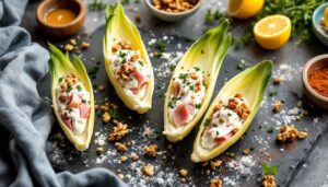 Ingrédients pour des bateaux d’endives au jambon et au fromage frais