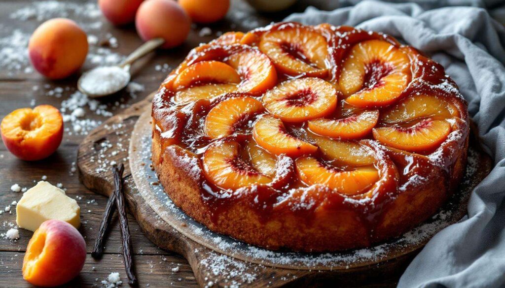 Gâteau renversé pêches et abricots caramélisés : un dessert moelleux, rapide et réconfortant à préparer toute l’année
