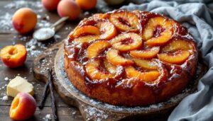 Gâteau renversé pêches et abricots caramélisés : un dessert moelleux, rapide et réconfortant à préparer toute l’année