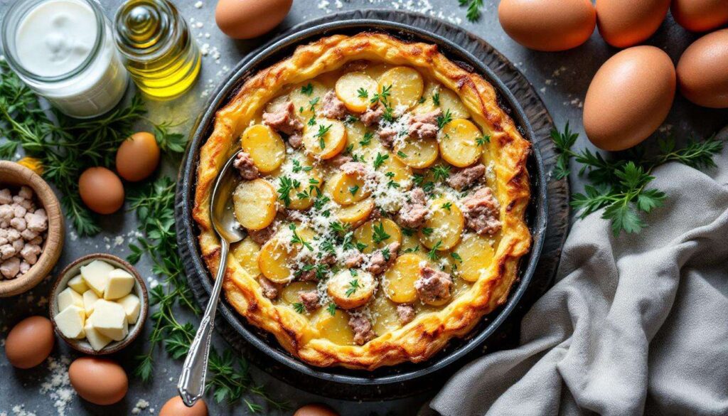 Marre des quiches ? Testez cette recette de clafoutis pommes de terre-thon : un plat fondant et prêt en 5 minutes